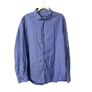 Tasso Elba Men’s blue checkered print cotton buttonup long sleeve dress shirt XL